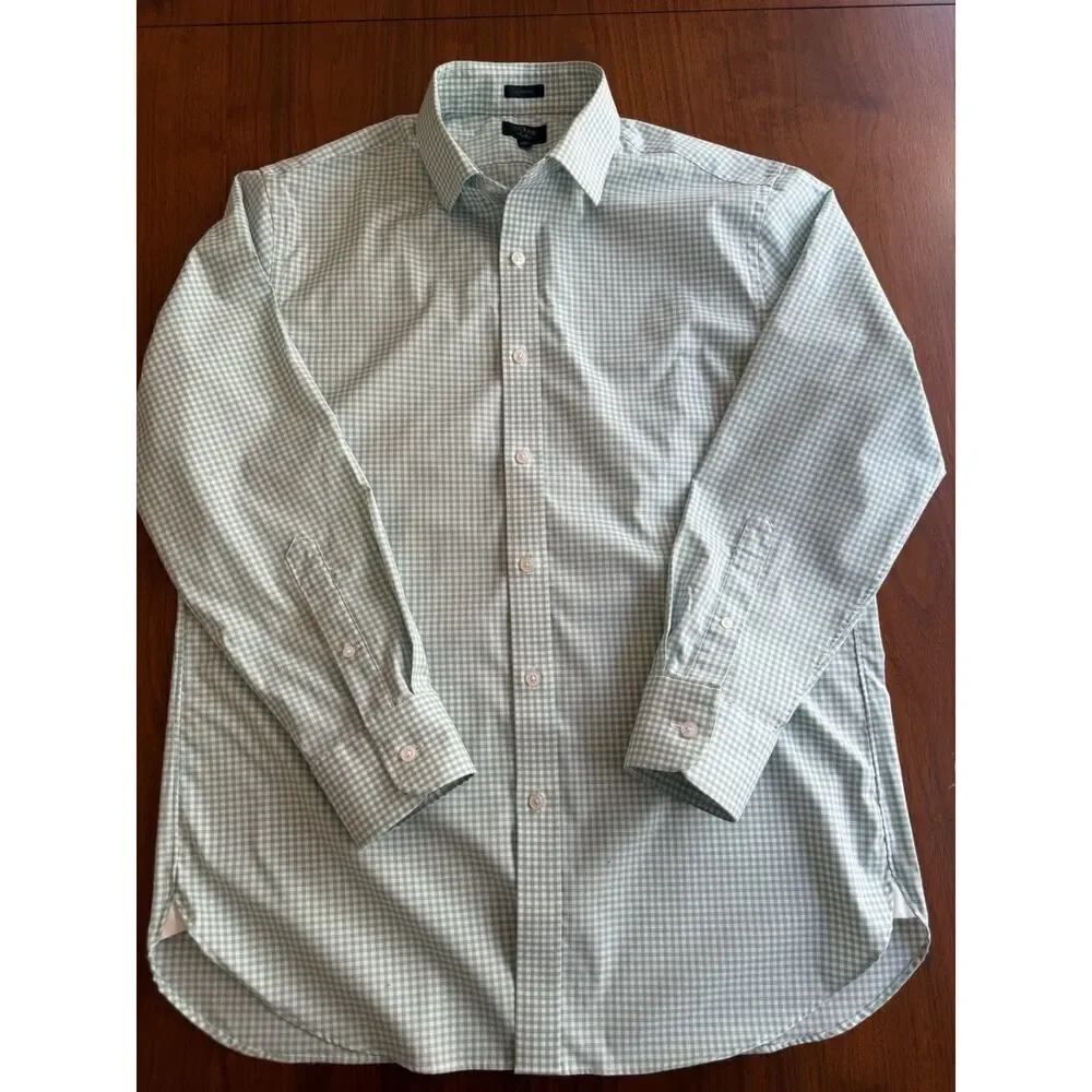 J.Crew Men's Ludlow Classic Fit Gingham Dress Shirt Green & White - Size 16-32